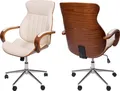Produktbild: Bürostuhl HWC-H39, Schreibtischstuhl Drehstuhl Chefsessel, Bugholz Walnuss-Optik Kunstleder - creme