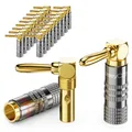 Produktbild: deleyCON 20 Stück Bananenstecker Set 90° Gewinkelt - Vergoldet Schraubbar für Lautsprecherkabel Boxenkabel 0,75 mm - 4,5 mm & z. B. HiFi Heimkino Receiver