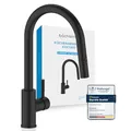 Produktbild: Bächlein Küchenarmatur Kocuso – 360 Grad schwenkbar (matt schwarz) – Einhand-Spültischbatterie aus Edelstahl mit ausziehbarem Schlauch und Brause mit Umschalt-Taste, Wasserhahn für die Küche
