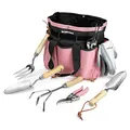 Produktbild: WORKPRO Gartenwerkzeug Set, 8 in 1 Rosa Gartengeräte mit Aufbewahrungstasche, aus Edelstahl, Gartenschaufel mit Holzgriff, Blumenschere, Gartenkralle, Handgrubber, Geschenk für Gärtnerin und Gärtner
