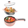 Produktbild: Audecook Elektrische Hot Pot mit Dampfgarer, 1.5 L/20cm Elektrischer Bratpfanne Hotpot Topf Antihaft Mini Elektropfanne, Multikocher für Wohnheim Ramen, Steak (C (rosa/1,5 l mit Dampfgarer))