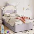 Produktbild: Odikalo Kinderbett Rollbett Cartoon Einhornform Ausziehbar Kunstleder LED Blau 90 - Blau