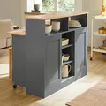 Produktbild: SoBuy FSB36-HG Sideboard mit Schiebetüren Kücheninsel mit erweiterbarer Arbeitsfläche Küchenschrank Highborad Kommode Schrank hellgrau