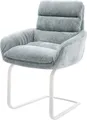 Produktbild: DELIFE Polsterstuhl Abelia-Flex, mit Armlehnen Freischwinger flach Weiß Chenille Pastellblau