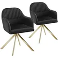 Produktbild: Tectake Samt Drehstuhl Lona Gepolstert Mit Durchgehender Lehne  2Er Set 59 x 56 x 81 cm Schwarz Gold