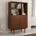 Produktbild: IDIMEX Highboard Simona mit offenem Regal aus Massivholz Kastanien Farben – Wohnzimmer Kommode mit 3 offenen Fächern und 2 Türen – Bücherregal mit Türen – Retro Holzschrank