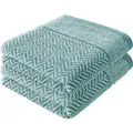 Produktbild: herzbach home Handtuch Set 100% Baumwolle Gemustert (Ozeangrün/Weiß, 2 Handtücher 50x100 cm)