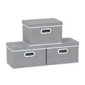 Produktbild: Yawinhe 3 Stück Aufbewahrungsboxen mit Deckel, Faltbare Stoffbox mit Griffen, Boxen Aufbewahrung, für Schlafzimmer, Kleideraufbewahrung, 32x23x20cm, Grau, SNK023G-3