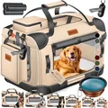 Produktbild: LOVPET® Transportbox Hund Katze Transporttasche XXL 92x64x64cm | Hunde-Tragetasche Faltbare Katzentasche | Haustier-Transportbox inkl. Hundenapf & Schultergurt | für Katzen & Hunde Beige