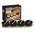Produktbild: Moritz & Moritz 4x Schwarze Dipschalen Set mit Brett Holz - Dip Schälchen für Snacks - Snack Schalen Set Keramik - Dip Schalen Set - Kleine Schüsseln als Saucenschälchen, Snackschalen, Dessertschalen