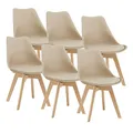 Produktbild: [en.casa] Esszimmerstühle Fläten 6er Set Stuhl Küchenstühle Kunstleder Essstühle gepolstert Esszimmerstuhl Holzbeine Küchenstuhl Polsterstuhl Beige