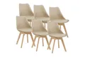 Produktbild: en.casa Esszimmerstuhl (Set, 6 St), »Fläten« mit Massivholzbeinen Kunstleder Beige