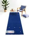Produktbild: carpetfine Wollteppich Gabbeh Uni Läufer Blau 80x350 cm | Moderner Teppich für Wohn- und Schlafzimmer