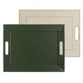 Produktbild: Freeform Duo Tablett 55 x 41 cm | Olivgrün/Elfenbein | 2 in 1 Serviertablett und Tischset | bis 90°C hitzebeständiges Wendetablett | Kunstleder Tablett rechteckig | mit Griffen zum Tragen