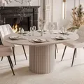 Produktbild: Esstisch Rund Ausziehbar LINNEA Ø 120-160 cm – Säule in Lamellen-Optik – Kaschmir / Beige - Beige