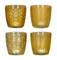 Produktbild: 4er Set Windlicht H7,5cm Glas Gelb Teelichthalter Kerzen Retro Kerze Kerzenhalter Tischdeko Deko