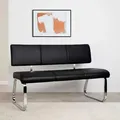 Produktbild: Esszimmerbank VILAS Dreisitzer, schwarz - gepolsterte Essbank mit Rückenlehne für 3 Personen, Sitzbank aus Kunstleder für Küche, verchromtes Me... - Schwarz