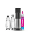 Produktbild: Sodastream Duo Sprudelwasser und Soda Maschine für Glaskanne | 1 Stück Glaskrug 1L + 1 Flasche 1L Edelstahl Finish Geschirrspüler + 1 60L Gas Nachfüllclip | Schwarz
