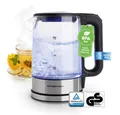 Produktbild: GOURMETmaxx Wasserkocher Glas 1,7 Liter mit integrierter Beleuchtung, 2200 W, Leistungsstarker Boiler mit Abschaltfunktion & Kalkfilter [Silber]