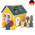 Produktbild: HEJ LØNNE Holz Steckhaus mit 12 Holzbausteine – Montessori Spielzeug zur Fö