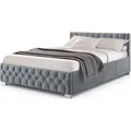 Produktbild: Juskys Polsterbett Nizza 140x200 cm Grau - Bettgestell mit Lattenrost, Stauraum & LED Beleuchtung - Bett mit Samtbezug & Chesterfield-Steppung - Dunkelgrau