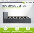 Produktbild: Juskys Polsterbett Nizza 140x200 cm Grau - Bettgestell mit Lattenrost, Stauraum & LED Beleuchtung - Bett mit Samtbezug & Chesterfield-Steppung