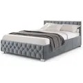Produktbild: Polsterbett Nizza - Bettgestell Mit Lattenrost, Stauraum & Led Beleuchtung - Bett Mit Samtbezug & Chesterfield-steppung - 140x200 Cm Grau - Juskys