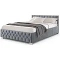Produktbild: Polsterbett Nizza - Bettgestell Mit Lattenrost, Stauraum & Led Beleuchtung - Bett Mit Samtbezug & Chesterfield-steppung - 140x200 Cm Grau - Juskys