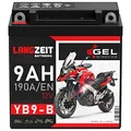 Produktbild: LANGZEIT YB9-B Motorradbatterie 12V 9Ah 190A/EN Gel Batterie 12V doppelte Lebensdauer entspricht YB9-BS CB9-B 50914 GM9Z 12N9-4B-1 vorgeladen auslaufsicher wartungsfrei ersetzt 8Ah