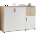 Produktbild: Carryhome Kommode Bobby, Weiß, Sonoma Eiche, Kunststoff, 1 Fächer, 2 Schubladen, 120x84x35 cm, Made in EU, Typenauswahl, stehend, Wohnzimmer, Kommoden & Sideboards, Kommoden