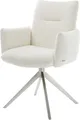Produktbild: Esszimmerstuhl Jova-Flex mit Armlehnen Kreuzgestell breit Edelstahl Bouclé Weiß 360° drehbar Wippfunktion Taschenfederkern