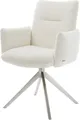 Produktbild: DELIFE Polsterstuhl Jova-Flex, mit Armlehnen Kreuzgestell breit Edelstahl Bouclé Weiß 360° drehbar Wi