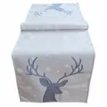 Produktbild: Tischläufer 40 x 140 cm hellgrau grau weiß eisblau Stickerei Hirsch Weihnachten Weihnachtsdeko Weihnachtstischdecke Mitteldecke Tischdeko Tischdecke