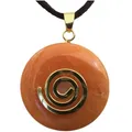 Produktbild: Steinfixx® - Premium Aventurin rot Donut optional als Kette mit Silber- oder Goldanhänger und 80cm Lederband | Heilstein | Edelstein | Chakra-Stein (Donut mit Silberspirale)