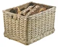Produktbild: Kobolo Kaminholzwagen mit Rollen Holzkorb für Kaminholz - Rattan - mit Innenfutter aus Leinen
