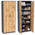 Produktbild: Home Collective Mehrzweckschrank mit 8 Fächern Besenschrank Haushaltsschrank in mattem Finish mit 6 Einlegeböden und 2 Türen 74 cm breit aus Laminatplatte und hochwertigen Polymergriffen graphit Eiche