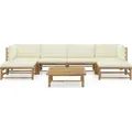 Produktbild: vidaXL 7-tlg. Garten-Lounge-Set mit Cremeweißen Kissen Bambus - Weiß