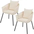 Produktbild: Juskys Rope Stühle 2er Set mit Sitz- & Rückenkissen (Beige)