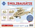 Produktbild: Pebaro 850 Holzbausatz Technik-Set, 5 Stück 3D Puzzles: Fahrrad, Lokomotive, Doppeldecker, Oldtimer, Hubschrauber; Modellbausatz, Basteln mit Holz, Holzpuzzle, vorgestanzte Holzplatten, Geschenkidee