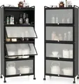 Produktbild: GOPLUS Küchenregal auf Rollen, Küchenschrank mit 5 Ebenen, Aufbewahrungsregal mit Tür, Standregal aus Metall für Wohnzimmer, Küche, Esszimmer, 60x32x154 cm (Schwarz)