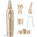 Produktbild: Nasenhaartrimmer, USB Wiederaufladbar Nasenhaarschneider 3 in 1 Set Ohrhaarschneider mit Doppelschneideklingen, Professioneller schmerzfreier Augenbrauen und esichtshaartrimmer, Champagner