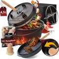 Produktbild: Gusskönig Dutch Oven 4,5 l ohne Füße 2in1 mit Deckelheber, Bürste und Untersetzer - Schwarz