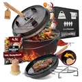 Produktbild: GUSSKÖNIG Dutch Oven Set-Eingebrannter Dutch Oven 4,5L [2-4 Person]-Feuertopf Gusseisen ohne Füßen-Schmortopf Doppelfunktion-2in1 Deckelheber,Untersetzer,Bürste,DutchOven Rezeptbuch-30 Jahre Garantie