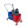 Produktbild: Sprintus Reinigungswagen Doppelfahreimer Chrom Doppelfahrwagen Wischwagen Putzwagen mit Metallrahmen, Metall-Lenkrollen, Doppelbacken-Mopp-Presse und zwei farblich getrennten Eimern
