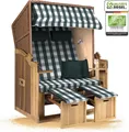 Produktbild: Strandkorb Ostsee 2-Sitzer 120cm breit in beige grün weiß kariert zerlegt, ideal für Balkon, Terrasse oder Garten