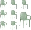 Produktbild: VORTIVO Gartenstuhl 8er Set Grün – stapelbar, wetterfest, UV-beständig & bis 200 kg. Für Balkon, Terrasse, Garten & Esszimmer.