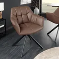 Produktbild: riess-ambiente Drehbarer Stuhl PAPILLON braun Echtleder mit Armlehne schwarzes Gestell Esszimmerstuhl Essstuhl Drehstuhl