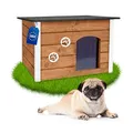 Produktbild: Outentin Hundehütte Outdoor Winterfest - Hundehaus für Mittelgroße Hund - Isoliert und Wetterfest - Hunde Haus für Draußen mit zum Öffnen Flachdach - Stabile und Moderne Villa - 76 x 60 x 60cm -Eiche