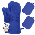 Produktbild: Ofenhandschuhe Hitzebestaendig bis 300°C Topflappen Handschuh Set, Blau