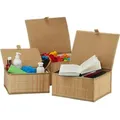 Produktbild: Aufbewahrungskorb 3er Set, Deckel & Stoffeinsatz, Bambus, Bad, Spielzeug, Aufbewahrungsbox, 3 Größen, natur - Relaxdays